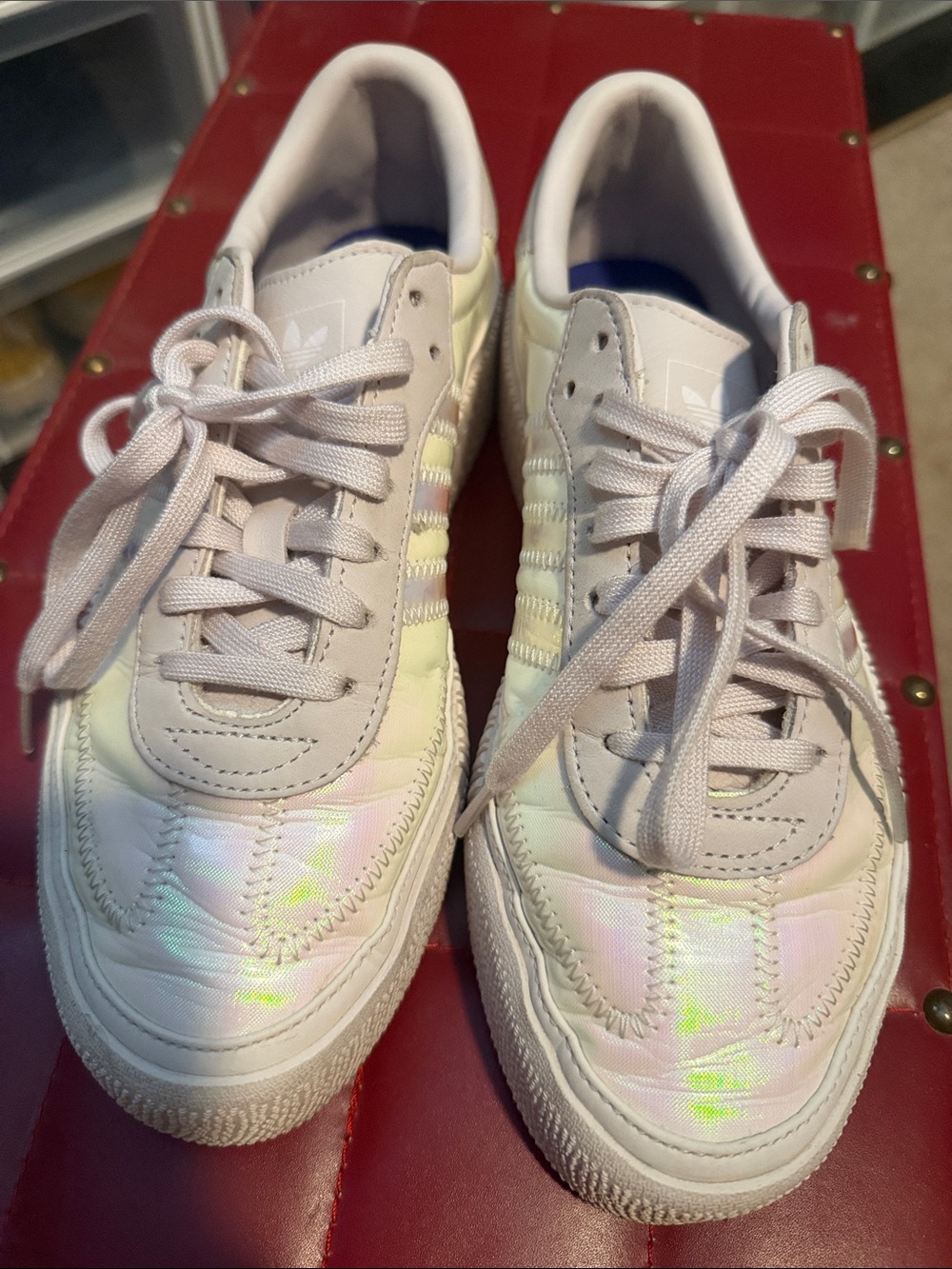 adidas White Samba Platform Sneakers with Iridescent Stripes - Picture 6 of 7